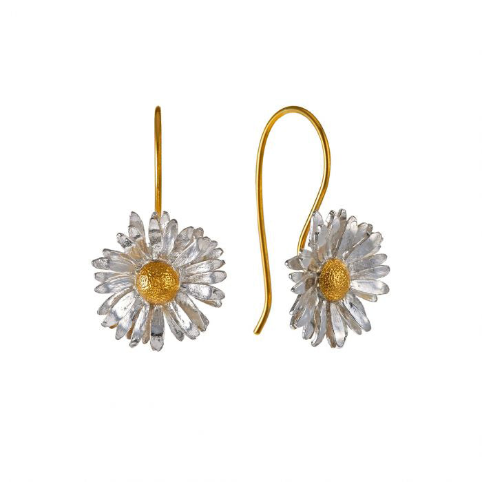Silver & Gold Vermeil Drop Earrings - "Big Daisy"