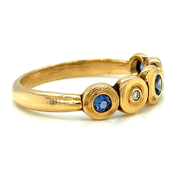 18K Yellow Gold Yogo Sapphire & Diamond Band - "Five Seed"