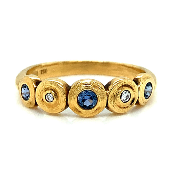 18K Yellow Gold Yogo Sapphire & Diamond Band - "Five Seed"