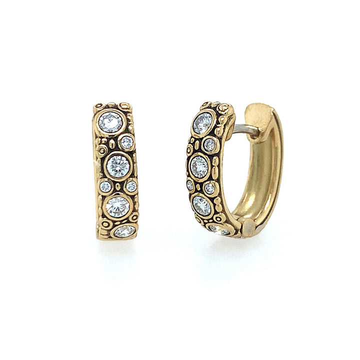 Diamond & Yellow Gold Huggie Earrings - "Oval Hoop"