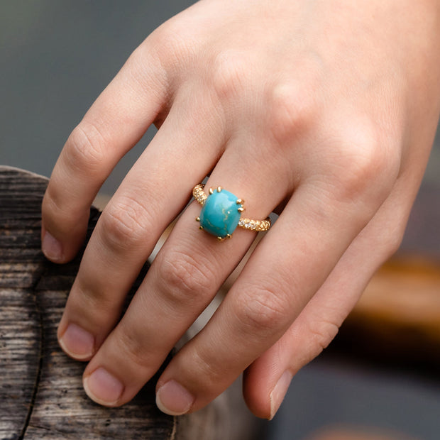 Carico Lake Turquoise & Diamond Ring - "Moonrise"