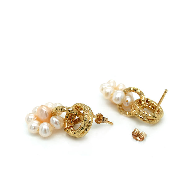 Yellow Gold Vermeil Hoop and Flower Pearl Earrings - "Drew"