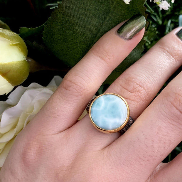 One-of-a-Kind Silver & Gold Vermeil Larimar Ring - "Poolside Reflections"