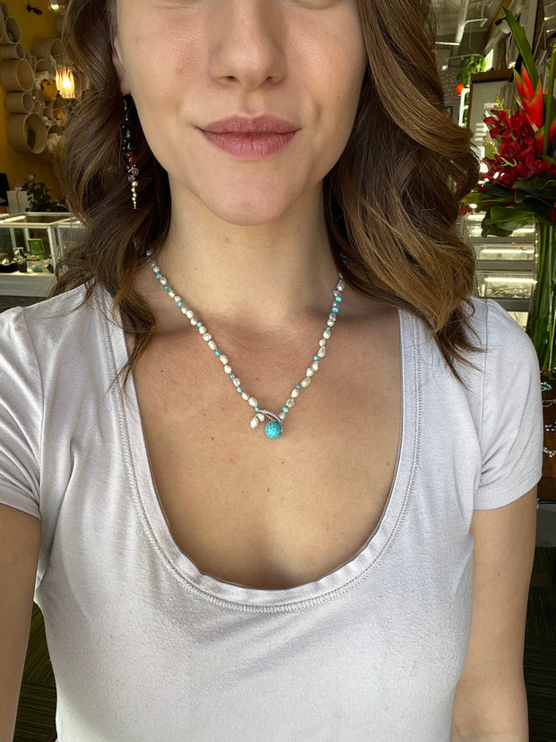 Turquoise and Freshwater Pearl Necklace-"Mountain Waters"