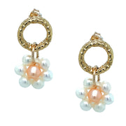 Yellow Gold Vermeil Hoop and Flower Pearl Earrings - "Drew"