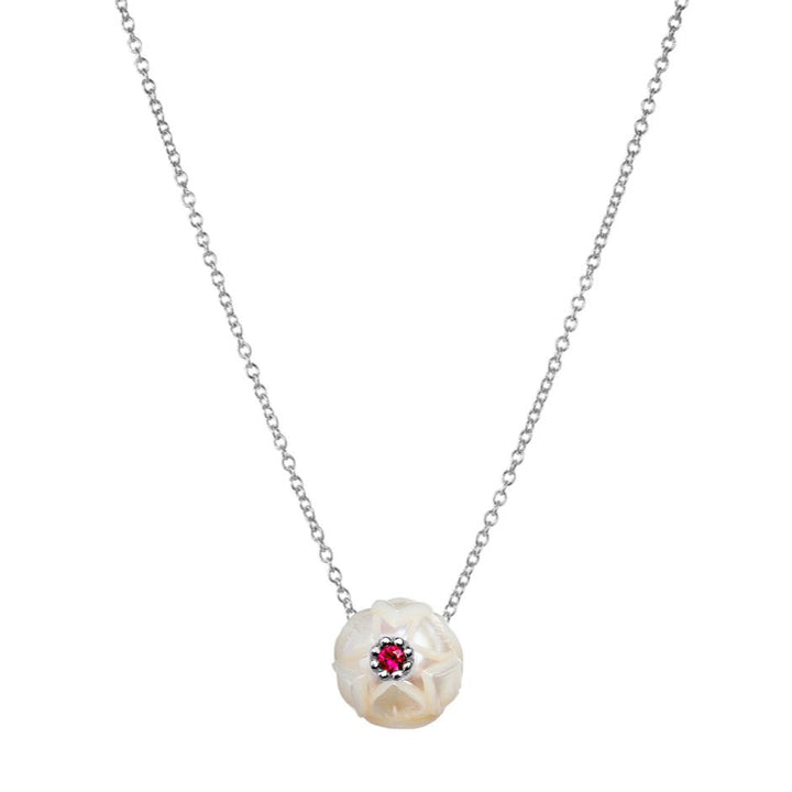 Freshwater Pearl & Ruby Necklace - "Lotus Flower"