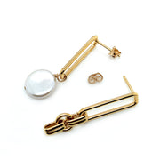 24K Yellow Gold Plated Asymmetrical Paperclip and Pearl Earrings - "Hope Asymmetrical"