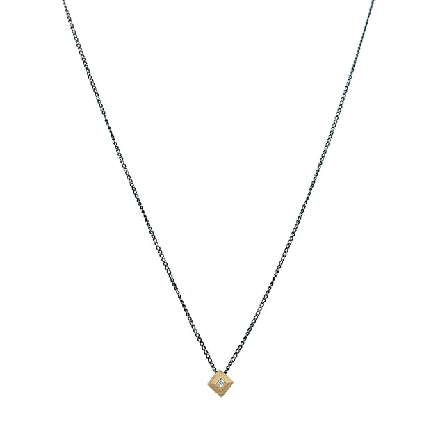 Yellow Gold & Diamond Pendant Necklace - "Tiny Ziggurat"