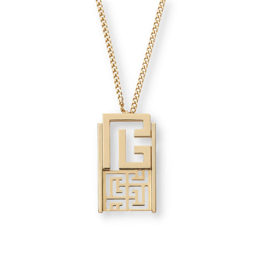 Balmain 18K Yellow Gold Labyrinth Frieze Pendant on Chain