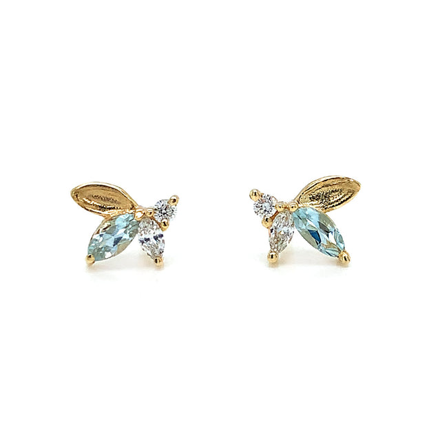 Diamond & Aquamarine Stud Earrings - "Monet's Lily Petals"