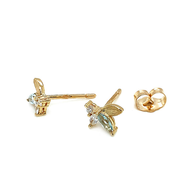 Diamond & Aquamarine Stud Earrings - "Monet's Lily Petals"