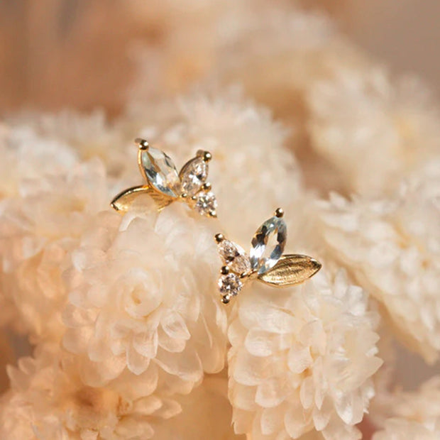 Diamond & Aquamarine Stud Earrings - "Monet's Lily Petals"