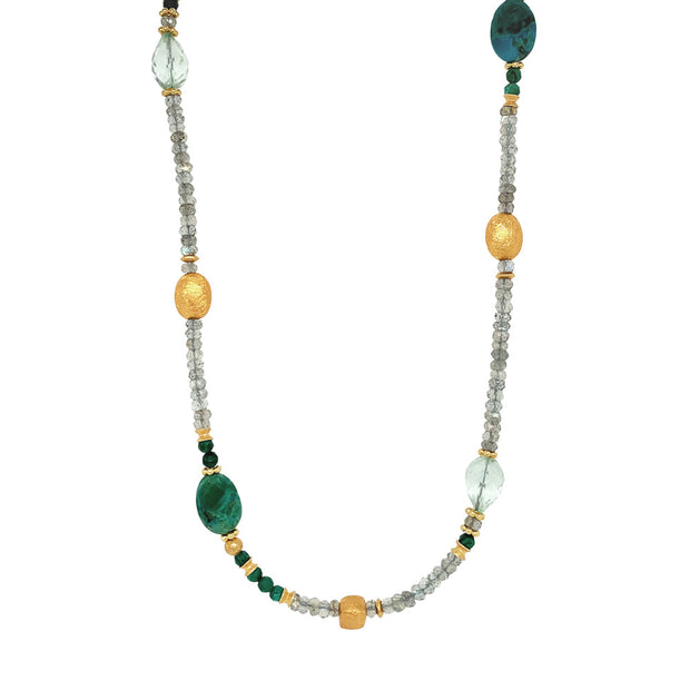 Labradorite, Prasiolite, Malachite, Chrysocolla Beaded Necklace-"Tinkerbell's Wish"