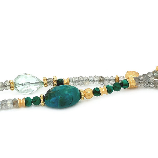 Labradorite, Prasiolite, Malachite, Chrysocolla Beaded Necklace-"Tinkerbell's Wish"