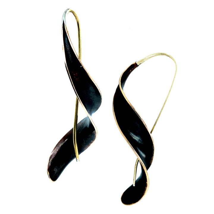 Sculptural Bronze Earrings - "Ribbon"