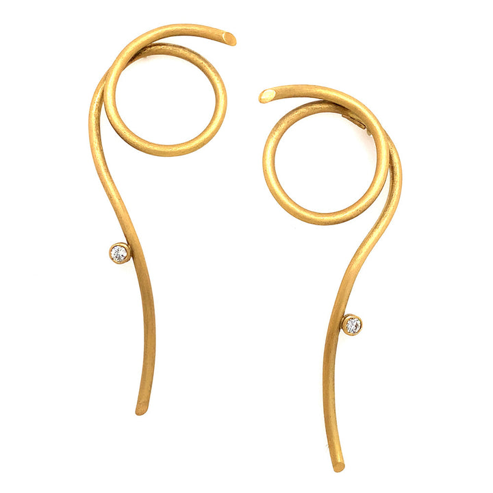 18K Yellow Gold Diamond Earrings - "Spaghetti"