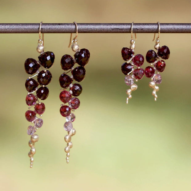 Almandine, Malaya, & Rhodolite Garnet Drop Earrings - "Large Caviar"