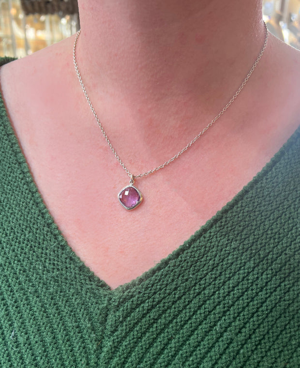 Sterling Silver Kite-Shaped Amethyst Necklace - "Violet Reflections"