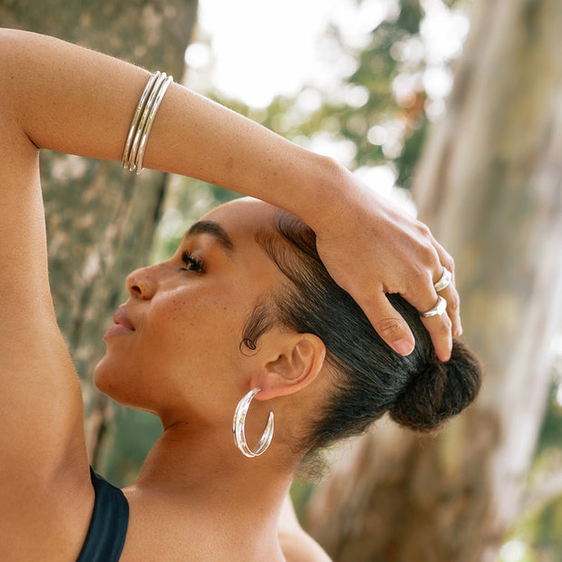 Sterling Silver Earrings - "Large Ridge Hoops"