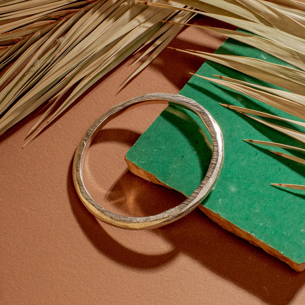 Sterling Silver Carved Bangle - "Reyes"