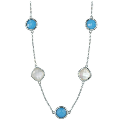 Turquoise, Moonstone & Sterling Silver Necklace - "Blue Clouds"