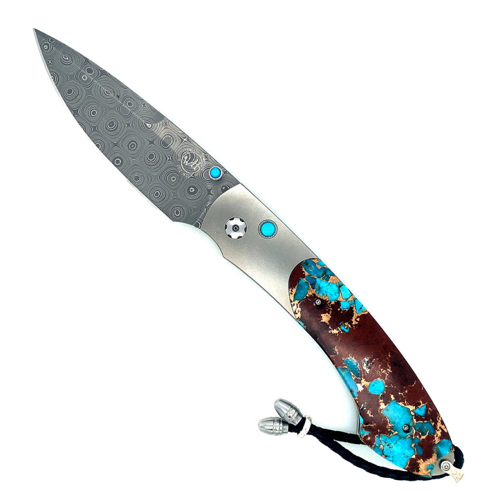 Damascus Steel, Turquoise & Lava Rock Spearpoint Knife - "B12 Flow"