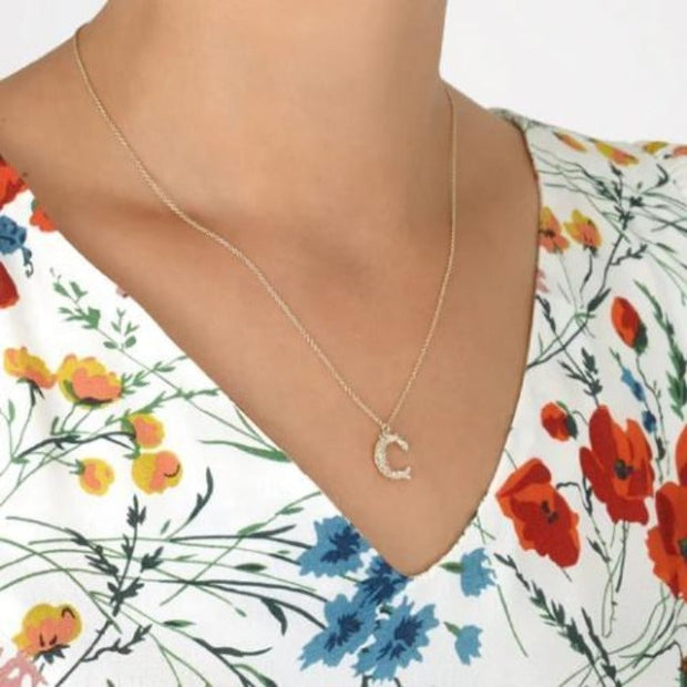 Sterling Silver Floral Letter Necklace - "C"