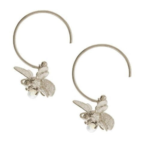 Sterling Silver & Pearl Hoop Earrings -"Flying Bee"