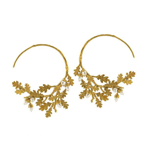 Sterling Silver & Gold Vermeil Hoops - "Oak Leaf & Acorns"