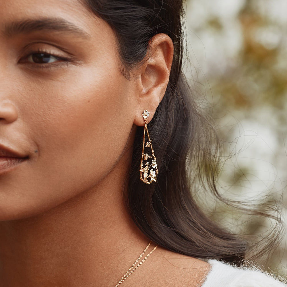 Gold Vermeil & Sterling Silver Earrings - "Strawberry Patch with Buzzing Bees"