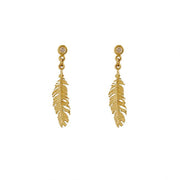 18K Gold & Champagne Diamond Drop Earrings - "Plume"