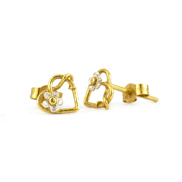 Gold Vermeil Stud Earrings - "Heart Full of Posies"