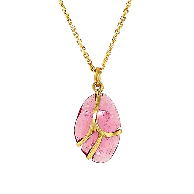 One-of-a-Kind Pink Sapphire & Yellow Gold Necklace - "Butterfly Wing"