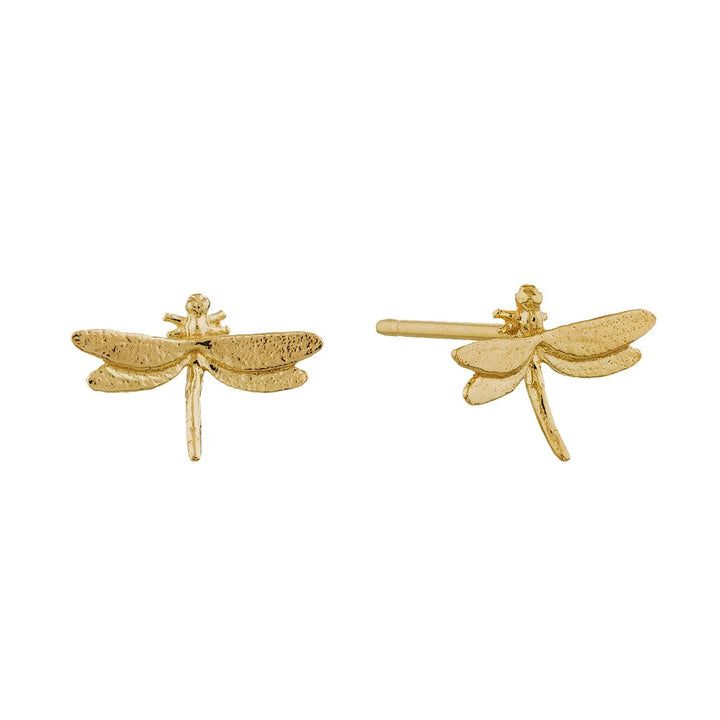Yellow Gold Stud Earrings - "Teeny Tiny Dragonfly"