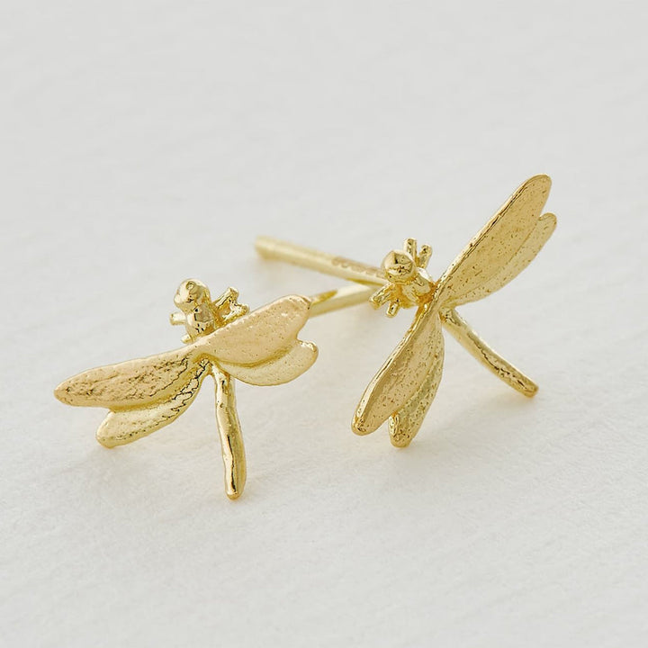 Yellow Gold Stud Earrings - "Teeny Tiny Dragonfly"