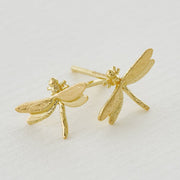 18K Yellow Gold Stud Earrings - "Teeny Tiny Dragonfly"