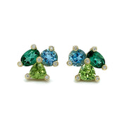 Aquamarine, Green Topaz, and Peridot Studs - "Clover"