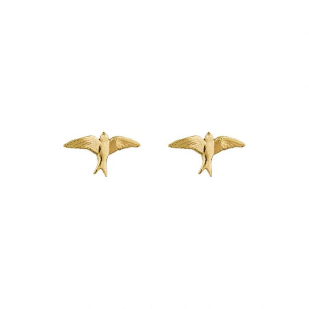 18K Yellow Gold Stud Earrings - "Teeny Tiny Swallows"