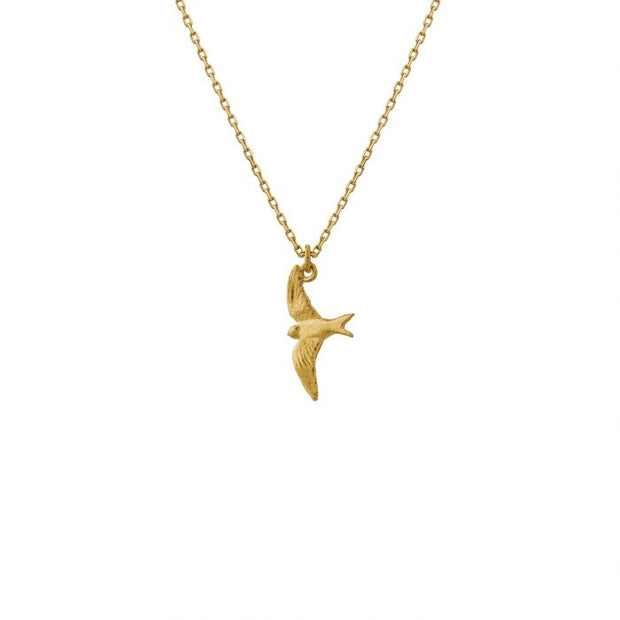 Yellow Gold Necklace - "Teeny Tiny Swallow"