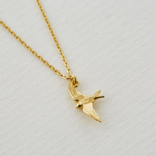 Yellow Gold Necklace - "Teeny Tiny Swallow"